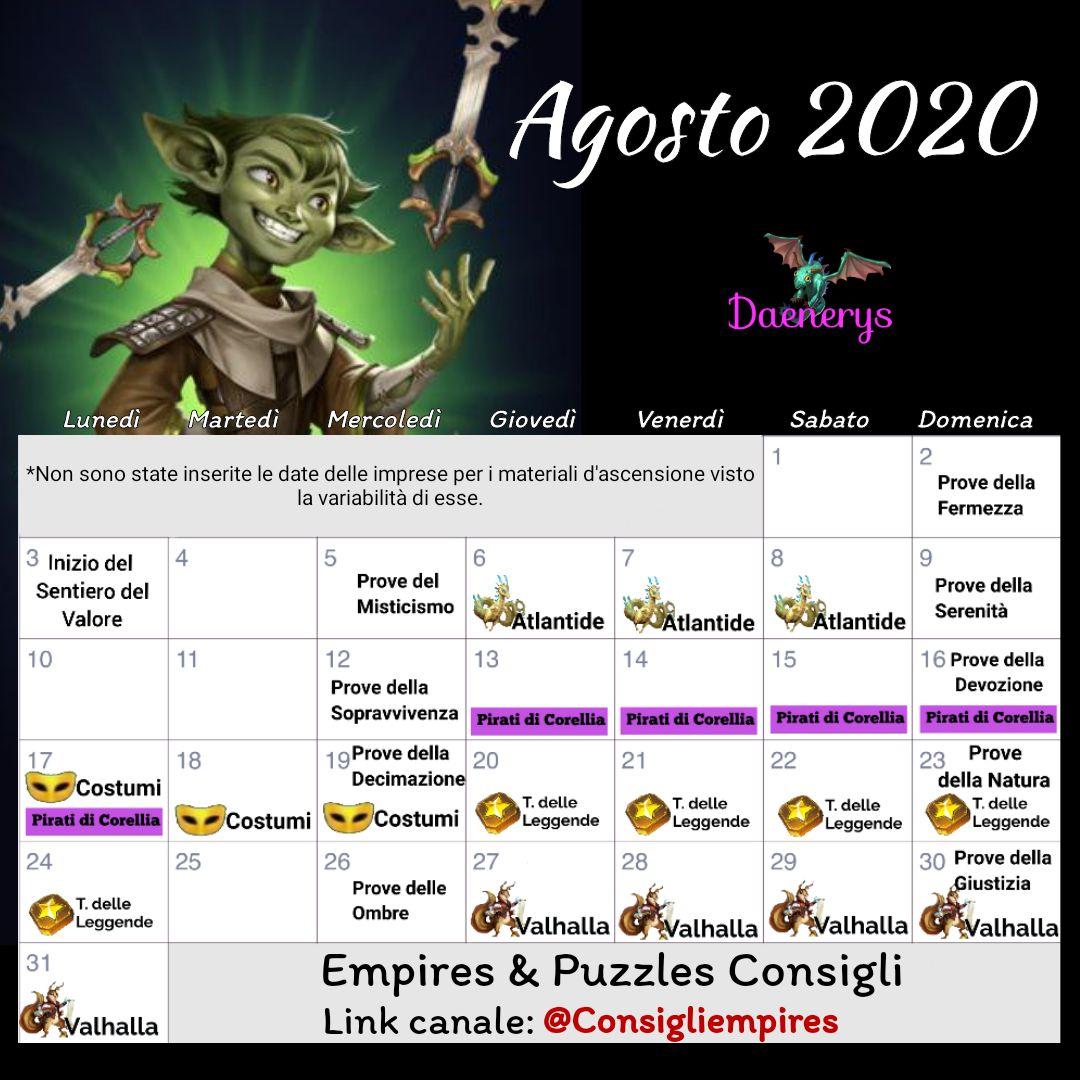 Calendario Agosto 2020